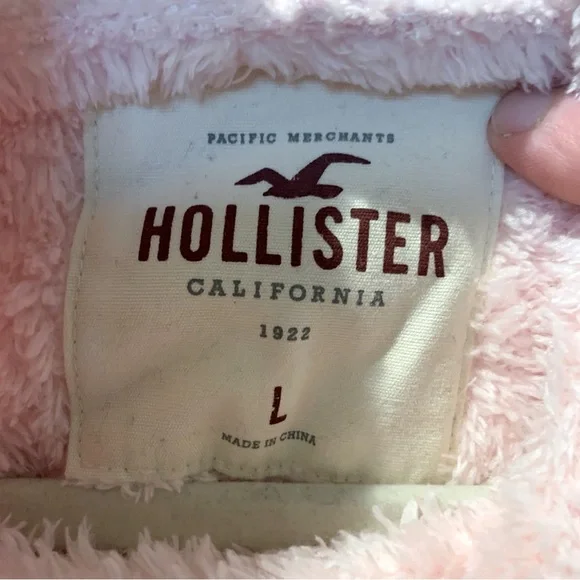 HOLLISTER Pink Fuzzy Cropped Drawstring Cowl Neck Pullover Longsleeve Jacket L - Picture 6 of 11